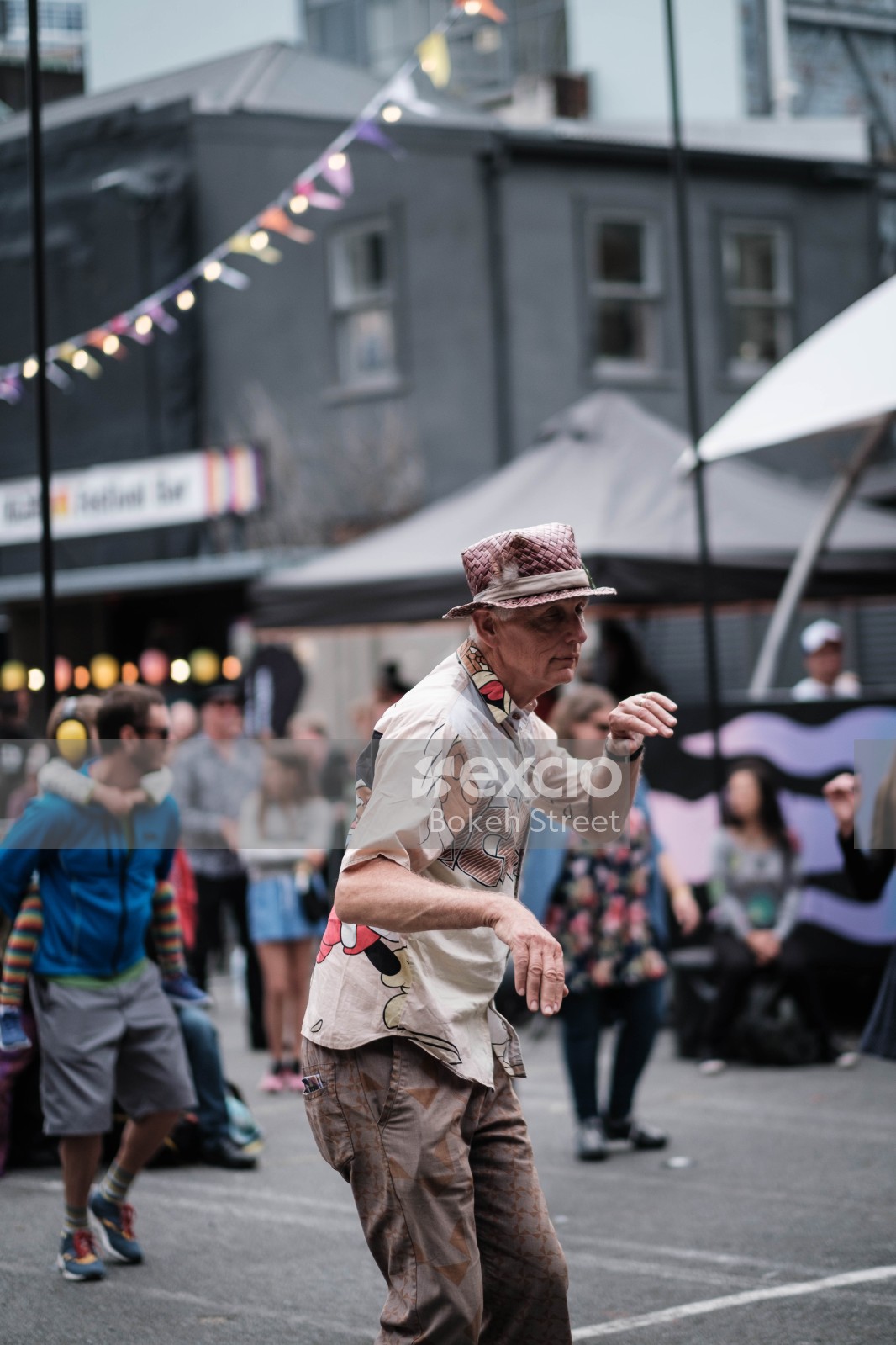 Old man dancing in the street at Cuba Dupa 2021 bokeh