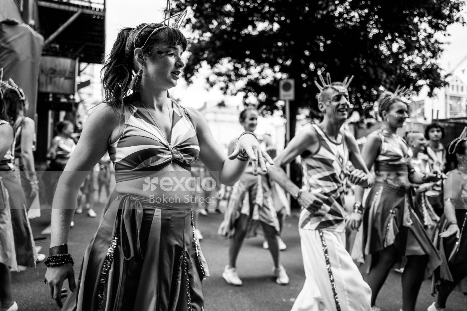 Dancing on the street at Cuba Dupa 2021 black and white