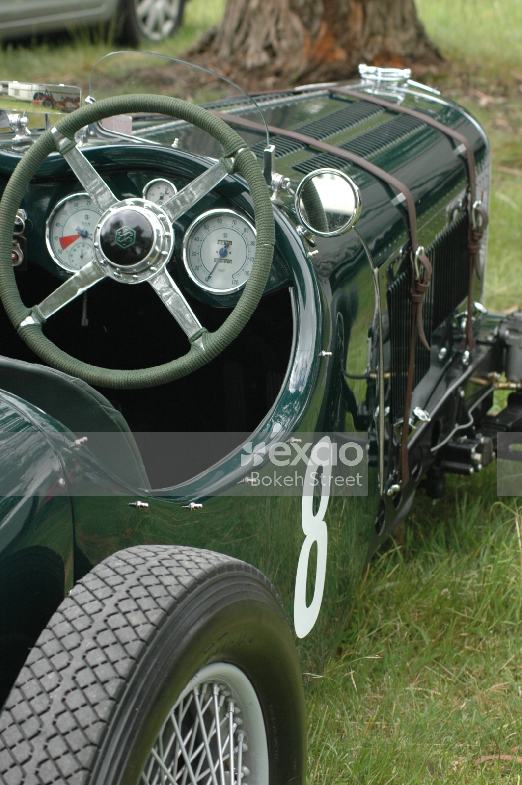 Classic green Jaguar SS 100 race car
