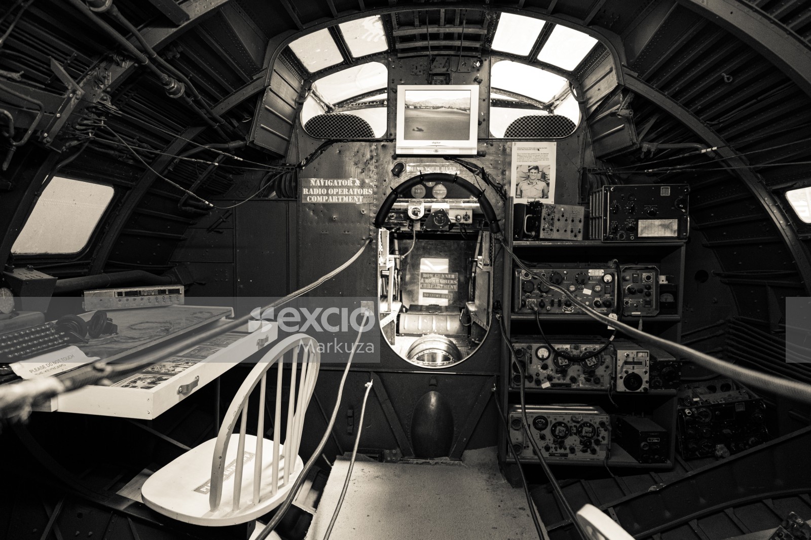 Airplane communication station black and white