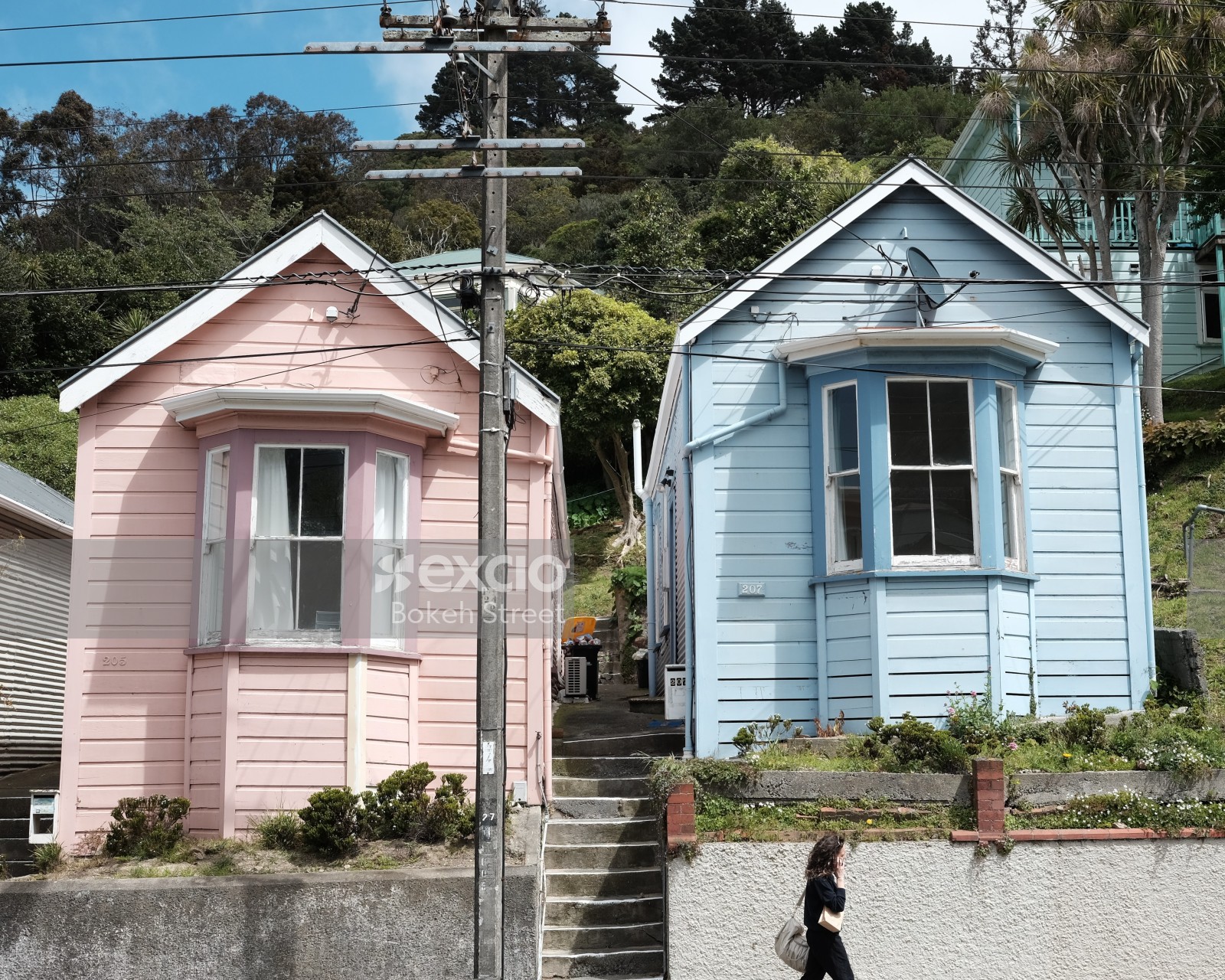 Pink and blue cottages